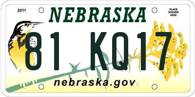 NE license plate 81KQ17