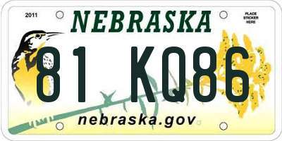 NE license plate 81KQ86