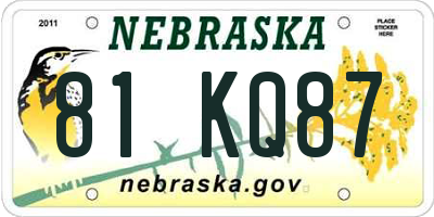 NE license plate 81KQ87