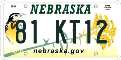 NE license plate 81KT12