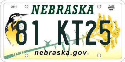 NE license plate 81KT25