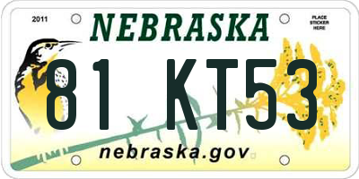NE license plate 81KT53