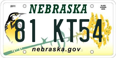 NE license plate 81KT54