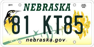 NE license plate 81KT85