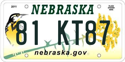 NE license plate 81KT87