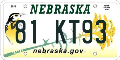 NE license plate 81KT93