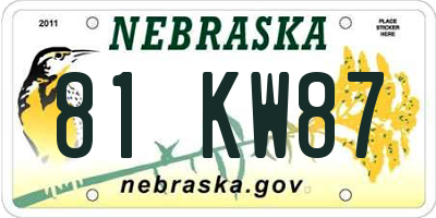 NE license plate 81KW87
