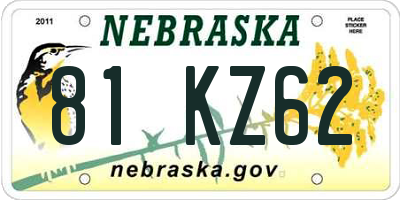 NE license plate 81KZ62