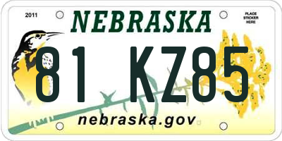 NE license plate 81KZ85