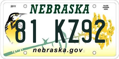 NE license plate 81KZ92