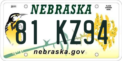 NE license plate 81KZ94