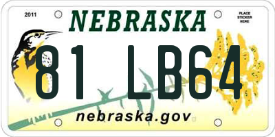 NE license plate 81LB64