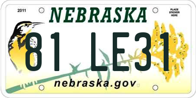 NE license plate 81LE31