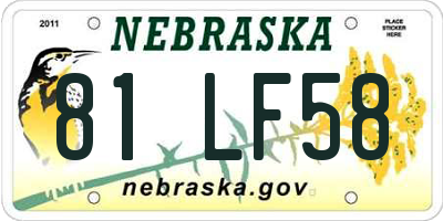 NE license plate 81LF58
