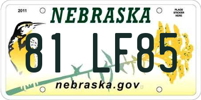 NE license plate 81LF85