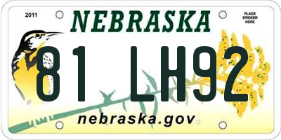 NE license plate 81LH92