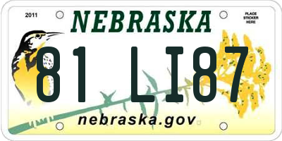 NE license plate 81LI87