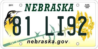 NE license plate 81LI92