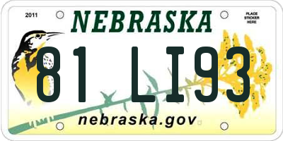 NE license plate 81LI93