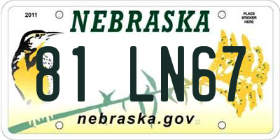 NE license plate 81LN67