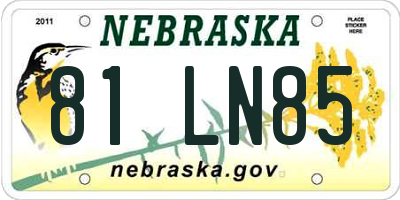 NE license plate 81LN85