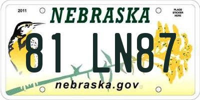 NE license plate 81LN87