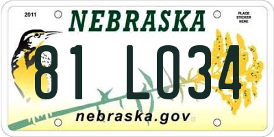 NE license plate 81LO34
