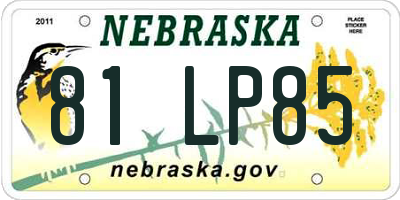 NE license plate 81LP85