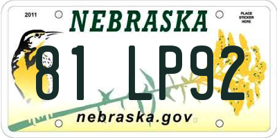NE license plate 81LP92