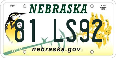 NE license plate 81LS92