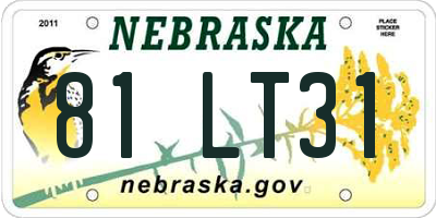 NE license plate 81LT31