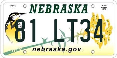 NE license plate 81LT34