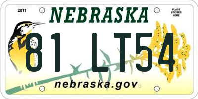 NE license plate 81LT54