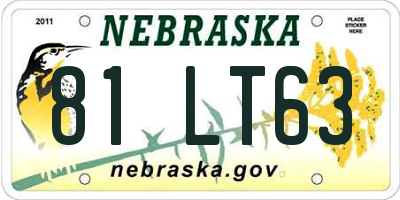 NE license plate 81LT63