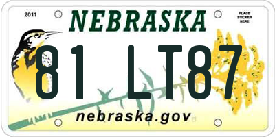 NE license plate 81LT87