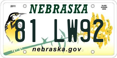 NE license plate 81LW92