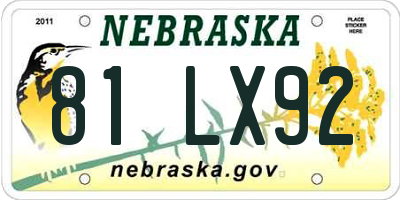 NE license plate 81LX92
