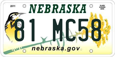 NE license plate 81MC58