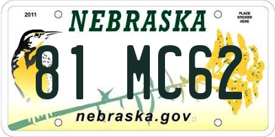 NE license plate 81MC62