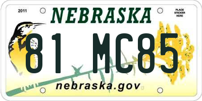 NE license plate 81MC85