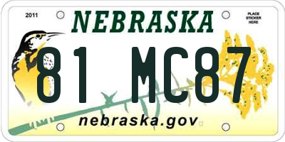 NE license plate 81MC87