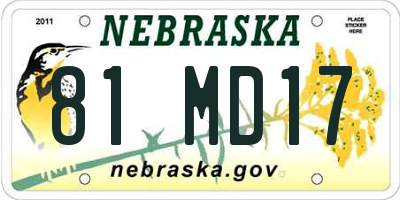 NE license plate 81MD17