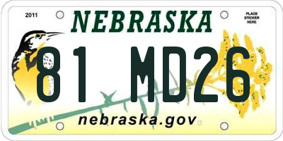 NE license plate 81MD26