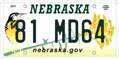 NE license plate 81MD64
