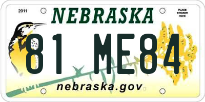 NE license plate 81ME84