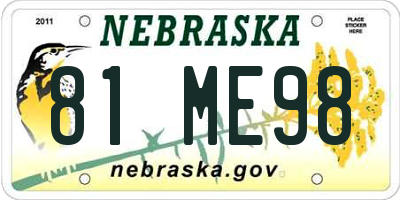 NE license plate 81ME98