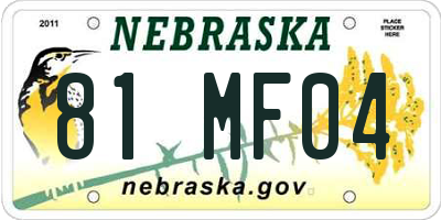 NE license plate 81MF04