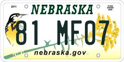 NE license plate 81MF07