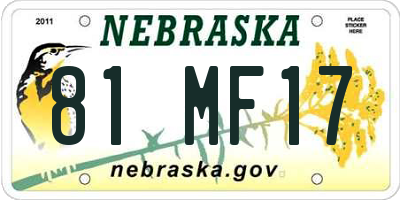 NE license plate 81MF17