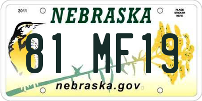 NE license plate 81MF19